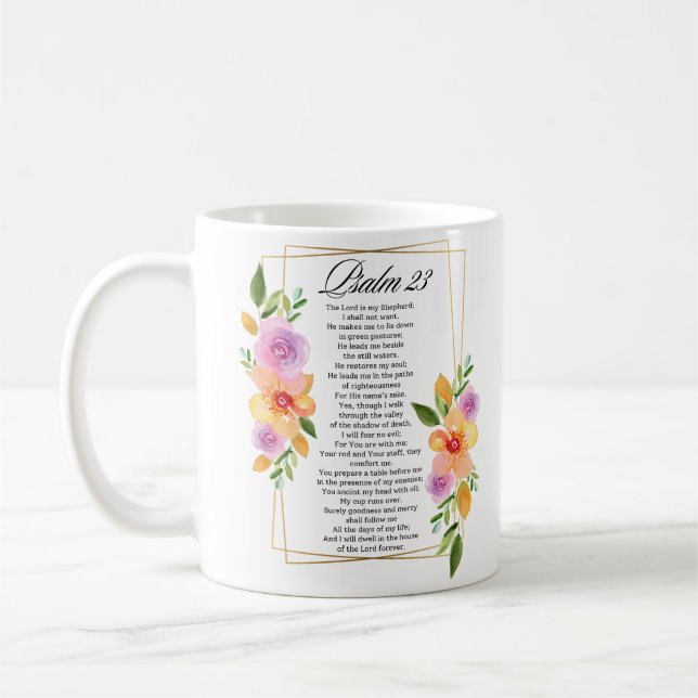 Psalm 23 Blommig geometrisk ram Kaffemugg (Vänster)