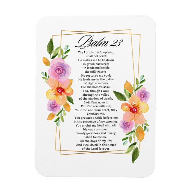 Psalm 23 Blommig geometrisk ram Magnet (Vertikal)