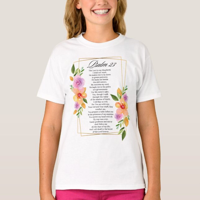 Psalm 23 Blommig geometrisk ram T Shirt (Framsida)