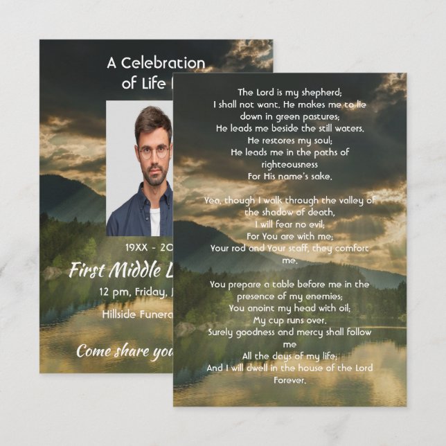 Psalm 23 Celebration of Life Service  Inbjudningar (Fram/baksida)