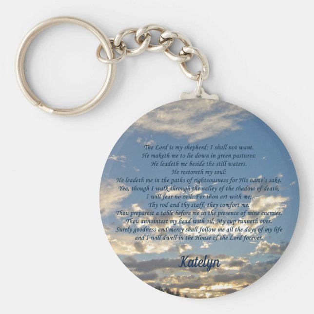 Psalm 23 Fina Bible Verse Christian Monogram Nyckelring (Framsidan)