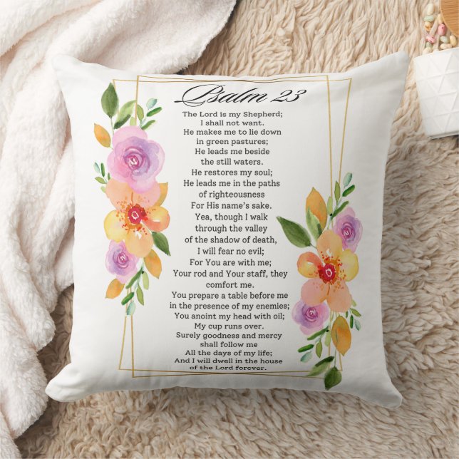 Psalm 23 Floral Geometric Frame Kudde (Filt)