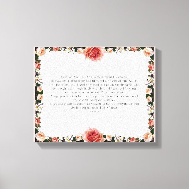 Psalm 23, Flower Rosa Stretched Kanvastryck (Framsida)