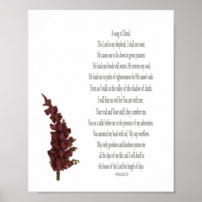 Psalm 23, Grönt Plant Blommigt Poster Papper (proj (Framsidan)