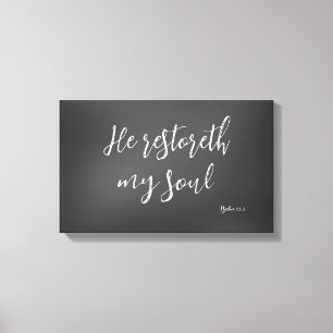 Psalm 23 Han restaurerar min Soul Bible Verse Canvastryck