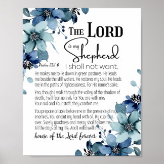 Psalm 23 Herren är min Shepherd Blåa blommor Poster