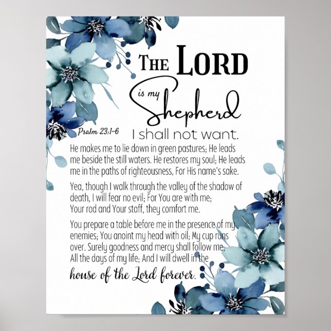 Psalm 23 Herren är min Shepherd Blåa blommor Poster (Framsidan)