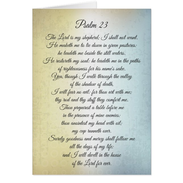 Psalm 23 Herren är mitt Shepherd, Bible Verse Card Hälsningskort (Framsidan)