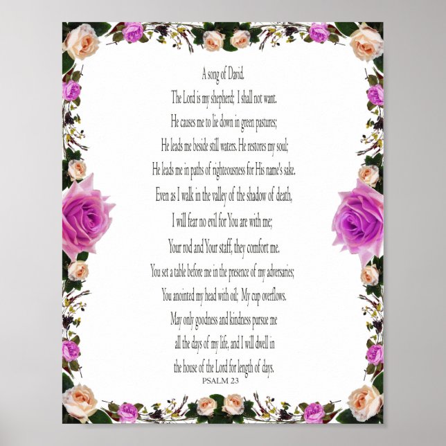 Psalm 23, Lila blommig kant Affischpapper Poster (Framsidan)
