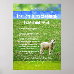 Psalm 23 med en älskvärd lamb, kristen affisch