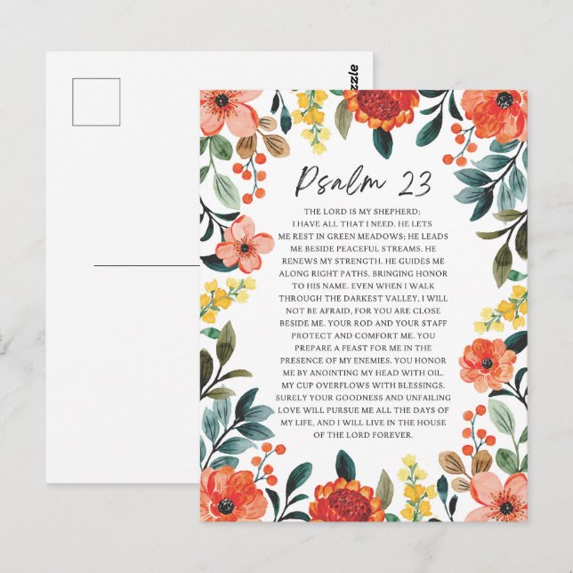 Psalm 23 NKJV Herren är min Shepherd Vykort (Fram/baksida)