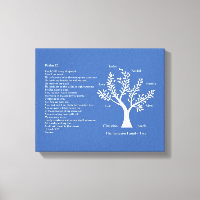 Psalm 23 NKJV med Family Träd, Canvastryck (Framsida)