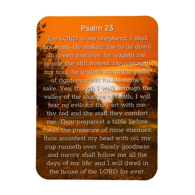 Psalm 23 Orange Solnedgång Träd Magnet (Vertikal)