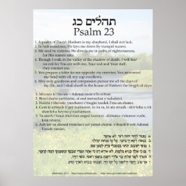 Psalm 23 på engelska, Hebrew och Transliteration Poster