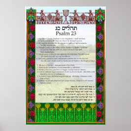 Psalm 23 på engelska, Hebrew och Transliteration Poster