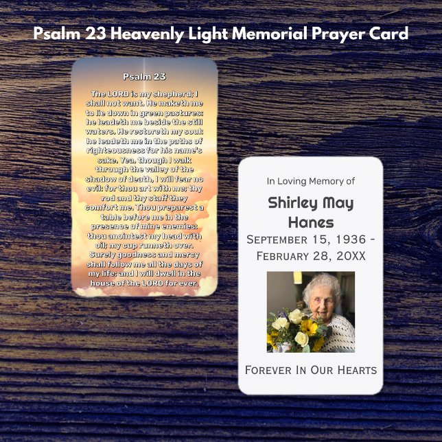 Psalm 23 Prayer-kort för Himmelskt ljus Visitkort (Psalm 23 Heavenly Light Memorial Prayer Card)
