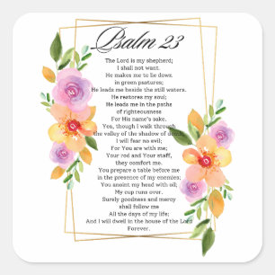 Psalm 23 Ram-skript med geometrisk Blommigt Fyrkantigt Klistermärke