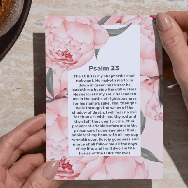 Psalm 23 Rosa Peonior Firande av Livets Begravning Inbjudningar (Psalm 23 Pink Peonies Celebration of Life Funeral Invitation)