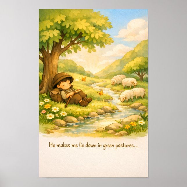 Psalm 23 saga affisch | Nurseries väggkonst (Framsidan)
