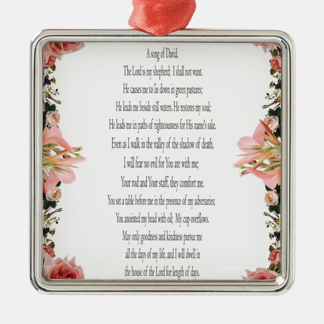 Psalm 23 Sång David, Rosa ros, Squre Ornament (Framsidan)