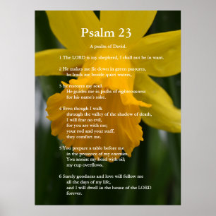 Psalm 23-skriptverser, gult daffodil poster