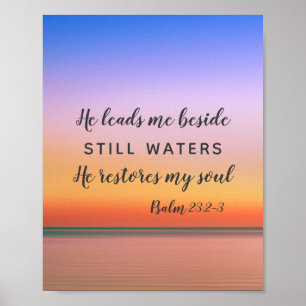 Psalm 23 Stilla Vatten Rosa Beach Poster