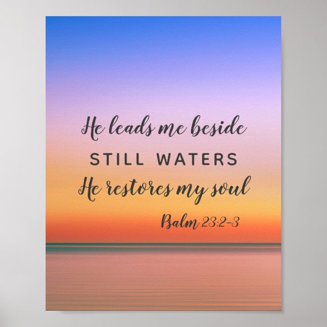 Psalm 23 Stilla Vatten Rosa Beach Poster (Framsidan)