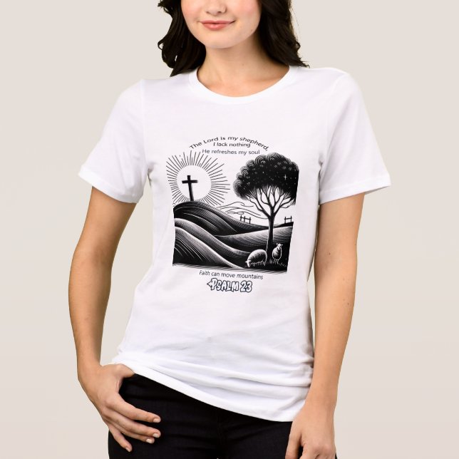 Psalm 23 Tranquil Shepherd Scene T Shirt (Framsida)