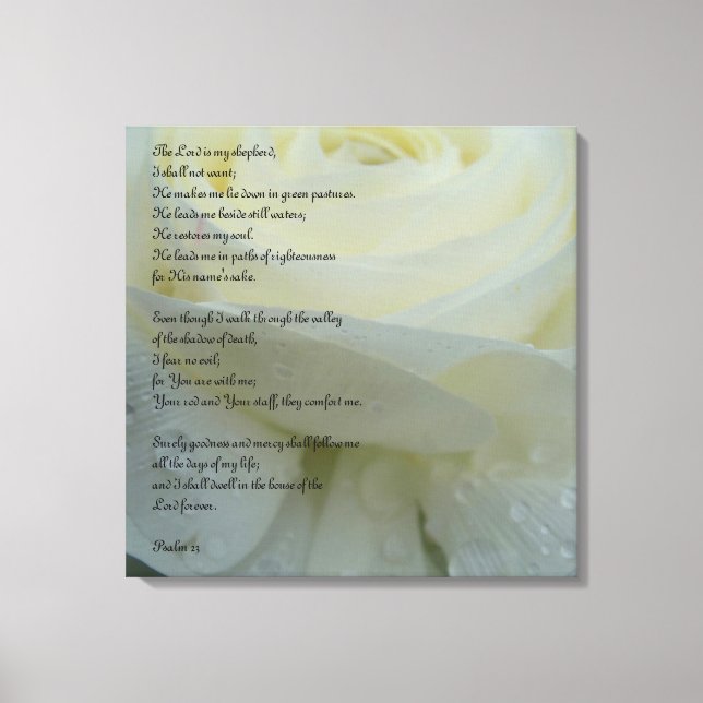 Psalm 23 tryckt på en vit blomduk canvastryck (Framsida)