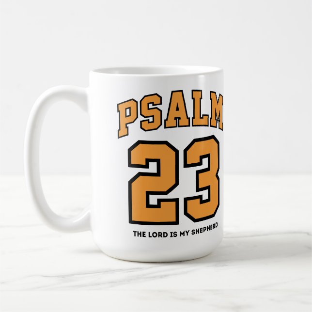 Psalm 23 Universitetsidrott Guld Svart Kristet Kaffemugg (Vänster)