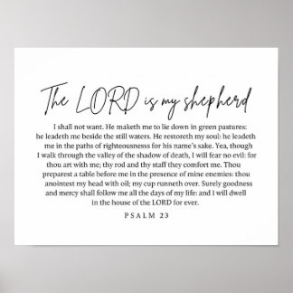 Psalm 23 Utskriftsskript med dubbelriktad versalsk Poster
