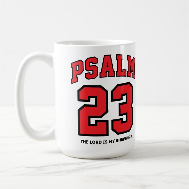 Psalm 23 Varsity Sports Red Black Christian Kaffemugg (Vänster)