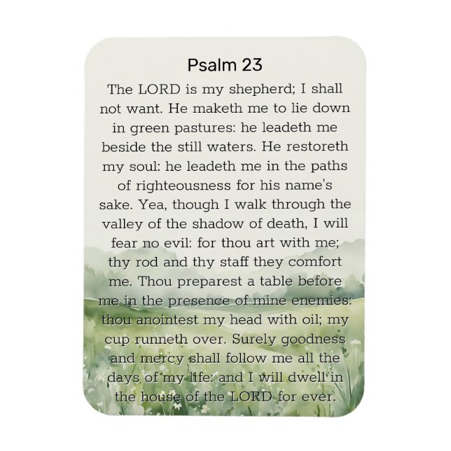 Psalm 23 Vattenfärgad Grönt Fält Magnet (Vertikal)