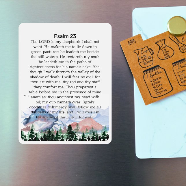 Psalm 23 Vattenskärda vita berg Magnet (Psalm 23 Watercolor White Mountains Magnet
)