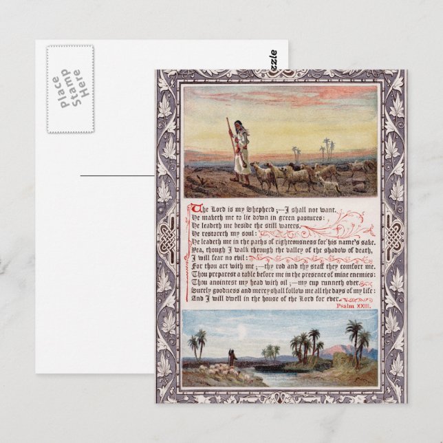 Psalm 23 Vintage Vykort (Fram/baksida)