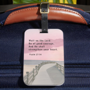 Psalm 27:14 Vänta på Lord Bible Verse Ocean Bagagebricka
