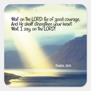 Psalm 27:14 Vänta på LORD Bible Verse Ocean Fyrkantigt Klistermärke