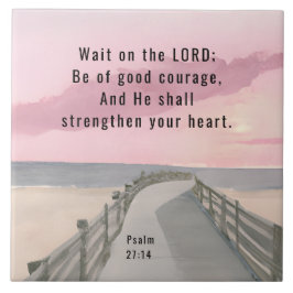 Psalm 27:14 Vänta på Lord Bible Verse Ocean Kakelplatta