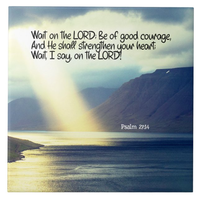 Psalm 27:14 Vänta på LORD Bible Verse Ocean Kakelplatta (Framsidan)