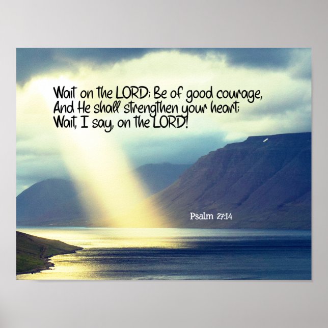 Psalm 27:14 Vänta på LORD Bible Verse Ocean Poster (Framsidan)
