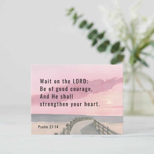 Psalm 27:14 Vänta på Lord Bible Verse Ocean Vykort (Stående Fram)