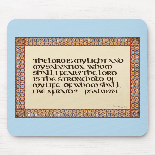 Psalm 27:1 upplyst kalligrafi uncial script musmatta (Framsidan)