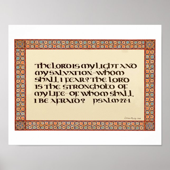 Psalm 27:1 upplyst kalligrafi uncial script poster (Framsidan)