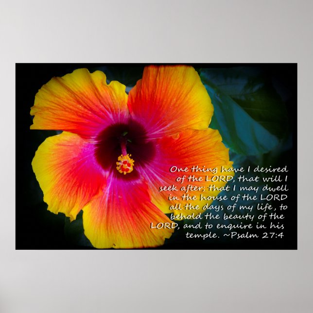 Psalm 27:4 Hibiscus på svart Poster (Framsidan)