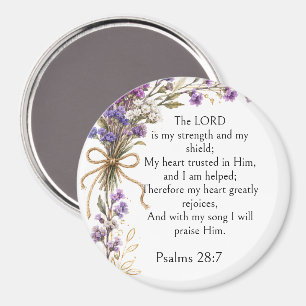 Psalm 28:7 Bibelvers, Lila Lavendel Blommig Konst Magnet