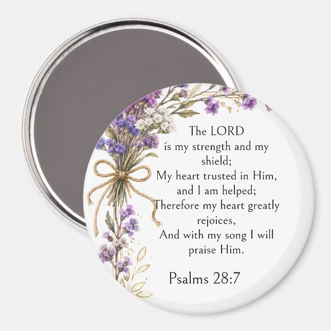 Psalm 28:7 Bibelvers, Lila Lavendel Blommig Konst Magnet (Front/Back)