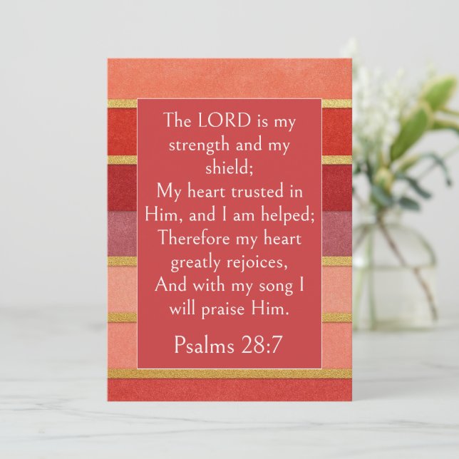 Psalm 28:7 Bibelvers, Persika Guld Röd Burgunder Inbjudningar (Stående Fram)