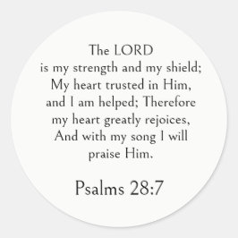 Psalm 28:7 Bibelvers, Styrka Skrift Modern Runt Klistermärke