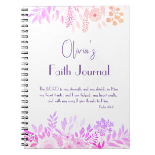 Psalm 28:7 Cheerful Rosa Lilac Blommigt Faith Pray Anteckningsbok