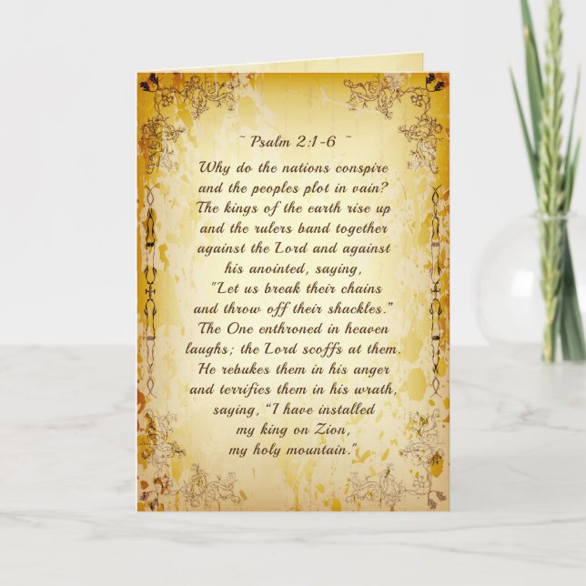 Psalm 2 1-6 Varför konspirerar nationerna? Kort (Framsida)